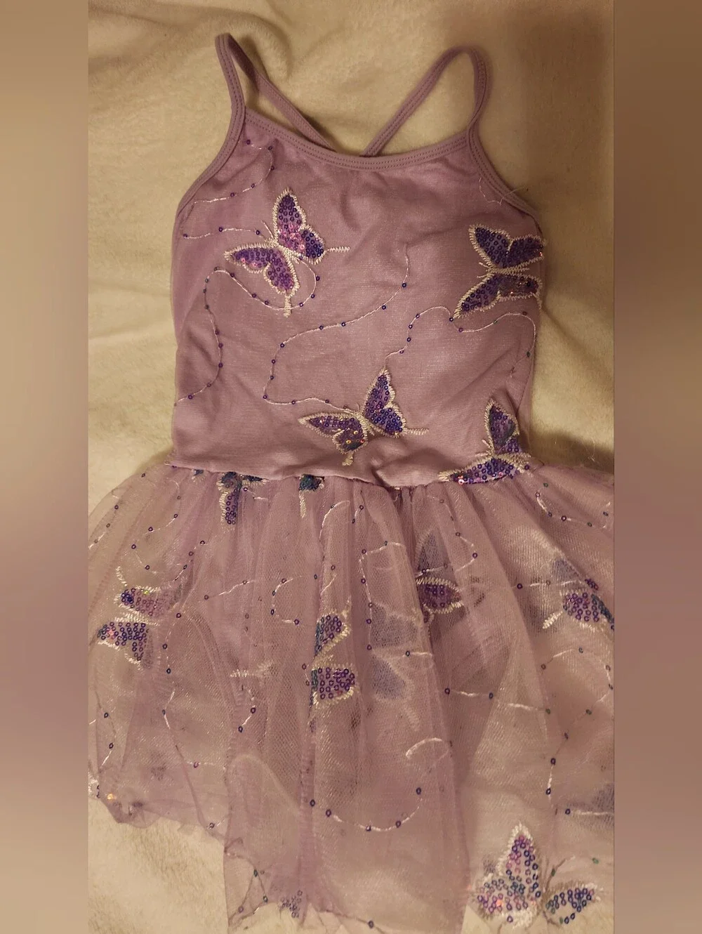 Girls Lavender Purple Sequin Butterfly Tutu Leotard Dress